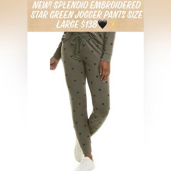 🎉HP🎉New! Splendid Embroidered Star Green Jogger Pants Size Large $138🖤✨ - Picture 12 of 12